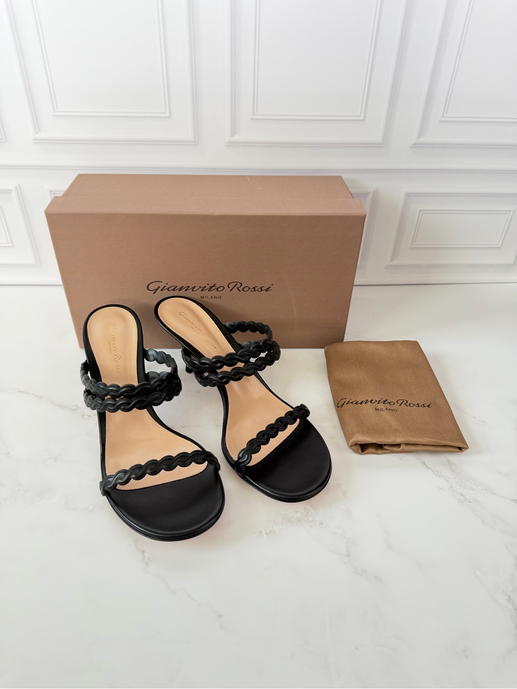Gianvito Rossi Black Braided-Double Strap Mules